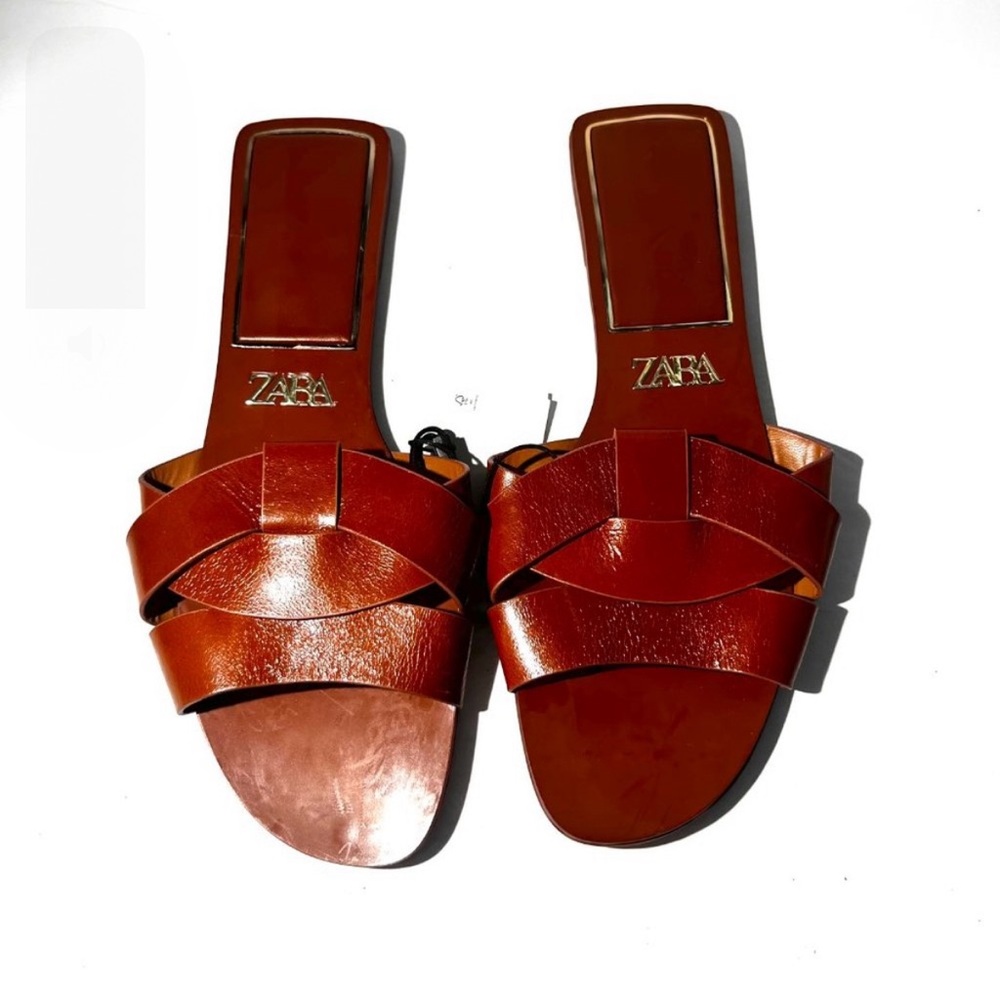 Zara brown leather Slides Sandals